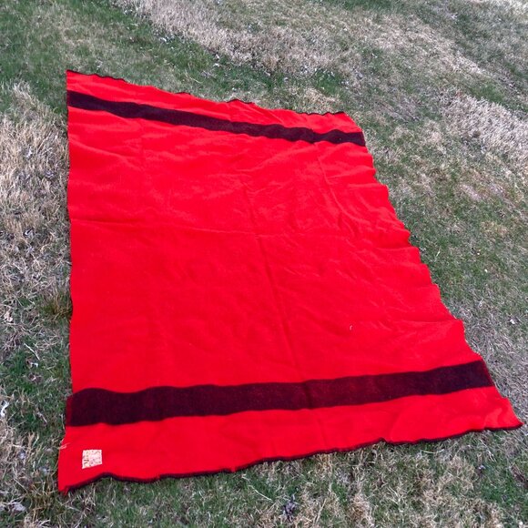 Vintage Ayers Red Black Stripe Wool Blanket - Picture 4 of 4